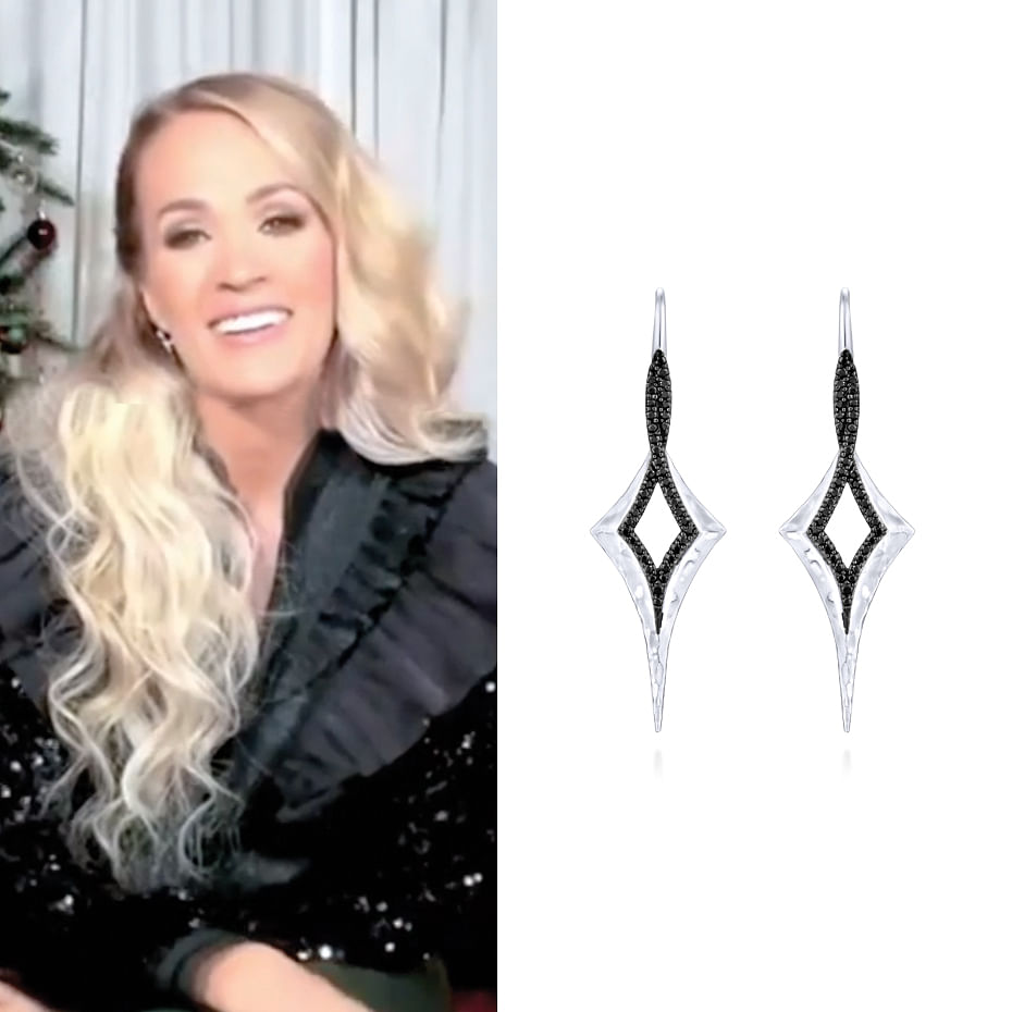 December 2021 Carrie Underwood wearing Gabriel & Co. sterling silver earrings