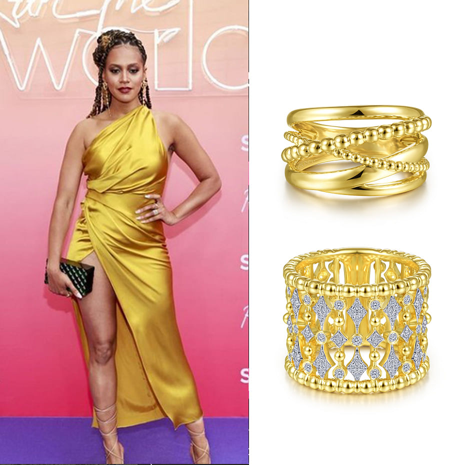 May 2021 Actress Corbin Reid wearing Gabriel & Co’s rings