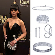 August 2019 Actress Gizel Jimenez wore Gabriel & Co. to the 34th Annual Lucille Lortel Awards