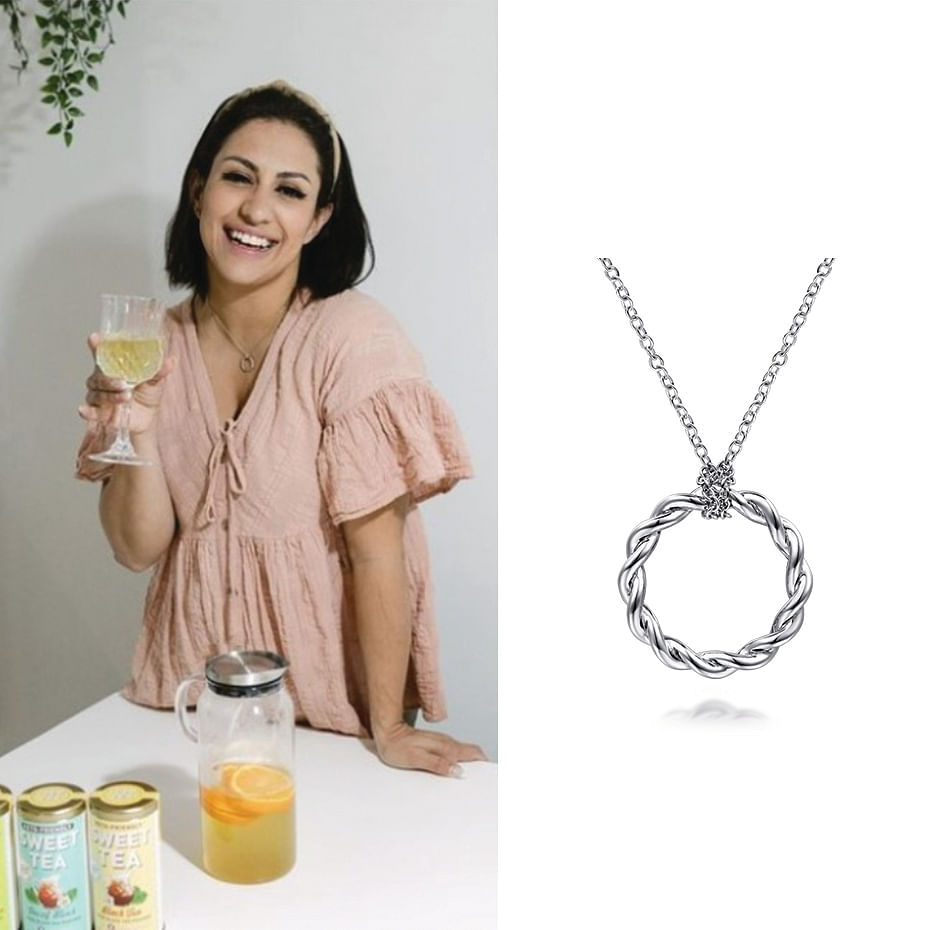 April 2021 Influencer Larissa Belmonte wearing Gabriel & Co’s Stronger Together Necklace on her IG feed