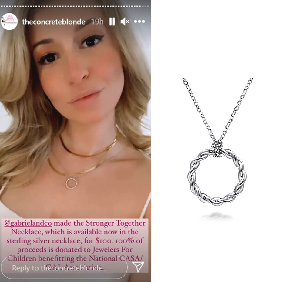 April 2021 Influencer Rachel Hope posting Gabriel & Co’s Stronger Together Necklace on her IG stories