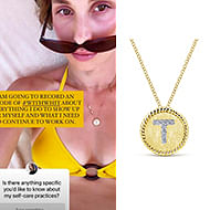 October 2020 Whitney Port wearing Gabriel & Co. 14K Yellow-White Gold Round Diamond Initial Pendant Necklace