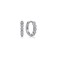 10mm 14K White Gold Diamond Bezel Setting Huggie Earrings