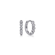 10mm 14K White Gold Diamond Bezel Setting Huggie Earrings