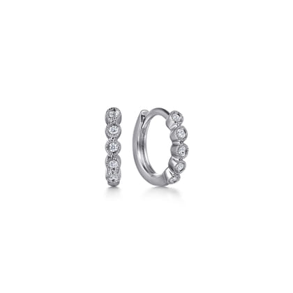 10mm 14K White Gold Diamond Bezel Setting Huggie Earrings