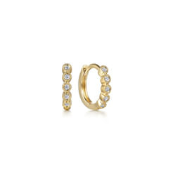 10mm 14K Yellow Gold Diamond Bezel Setting Huggie Earrings