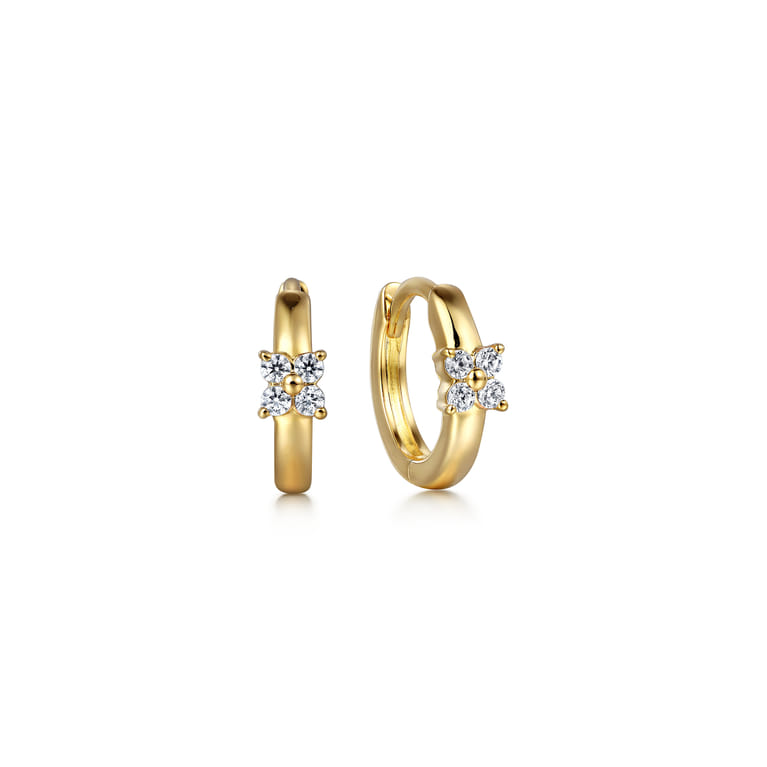 10mm 14K Yellow Gold Diamond Cluster Huggie Earrings - 0.08 ct - Shot 1
