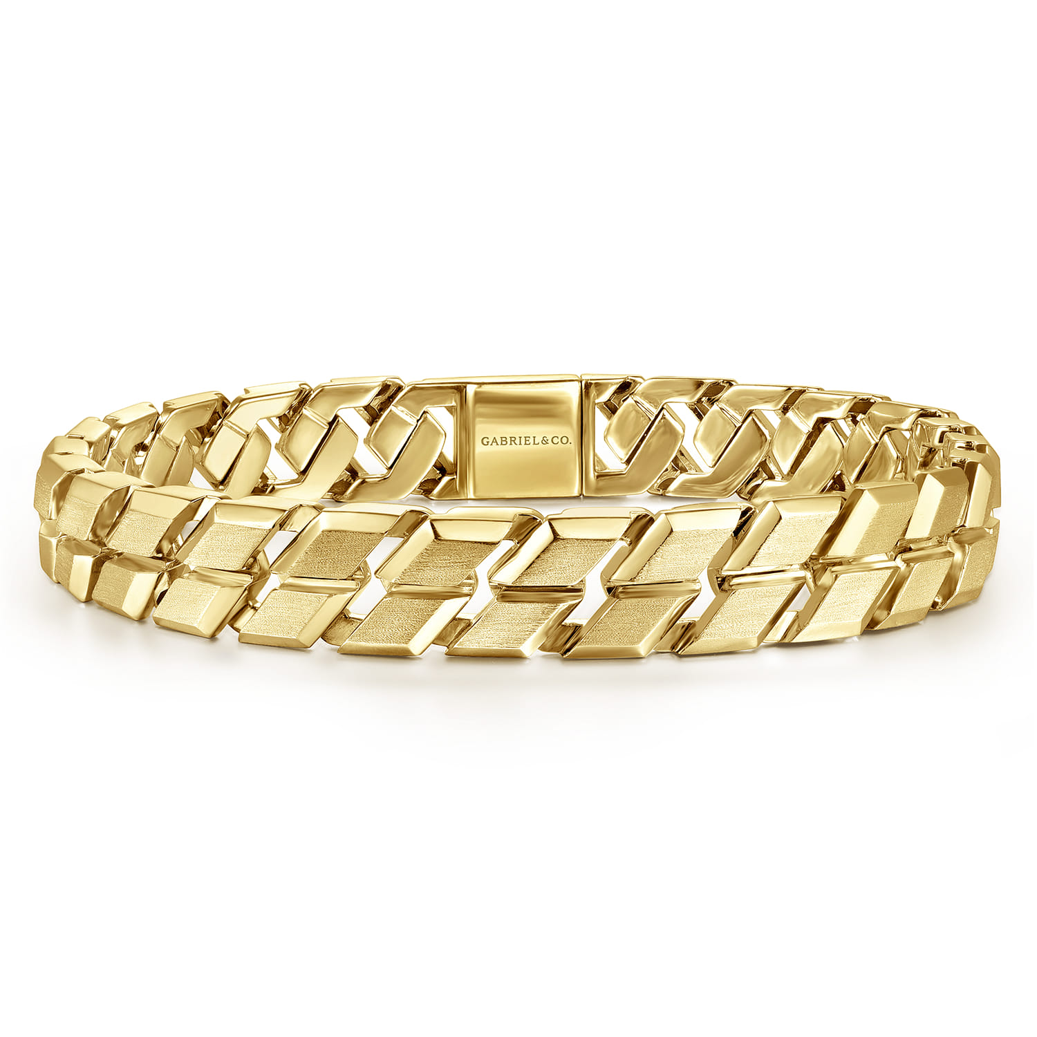 10mm 14K Yellow Gold Men's Hollow Herringbone Chain Bracelet - Shot 1