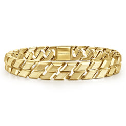 10mm 14K Yellow Gold Men's Hollow Herringbone Chain Bracelet
