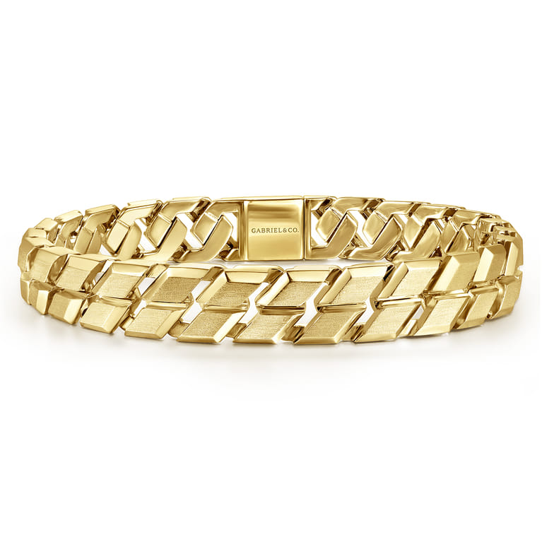 10mm 14K Yellow Gold Men's Hollow Herringbone Chain Bracelet - Shot 1