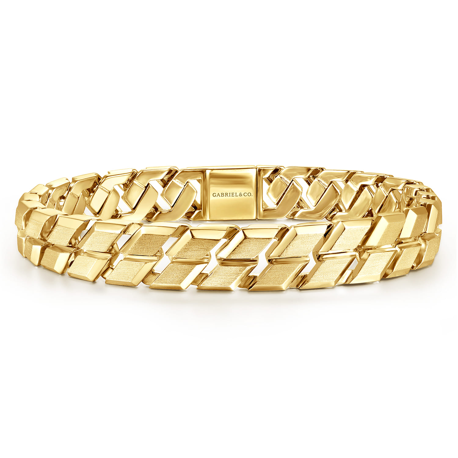 10mm 14K Yellow Gold Men's Hollow Herringbone Chain Bracelet - Shot 1