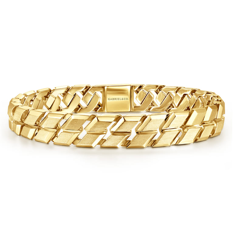 10mm 14K Yellow Gold Men's Hollow Herringbone Chain Bracelet - Shot 1