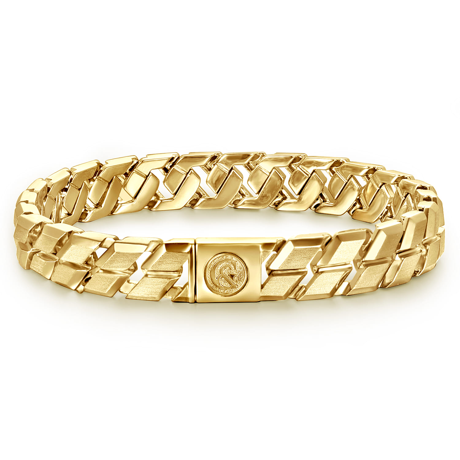 10mm 14K Yellow Gold Men's Hollow Herringbone Chain Bracelet - Shot 3