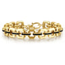 10mm 14k Yellow Gold Men's Hollow Link Chain Tennis Bracelet with Black Spinel Connectors