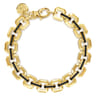 10mm 14k Yellow Gold Men's Hollow Link Chain Tennis Bracelet with Black Spinel Connectors
