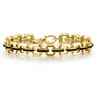 10mm 14k Yellow Gold Men's Hollow Link Chain Tennis Bracelet with Black Spinel Connectors