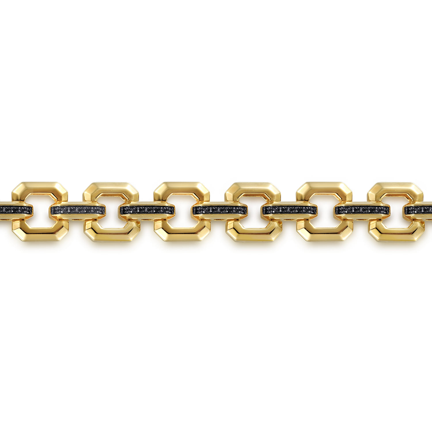10mm 14k Yellow Gold Men's Hollow Link Chain Tennis Bracelet with Black Spinel Connectors - Shot 2
