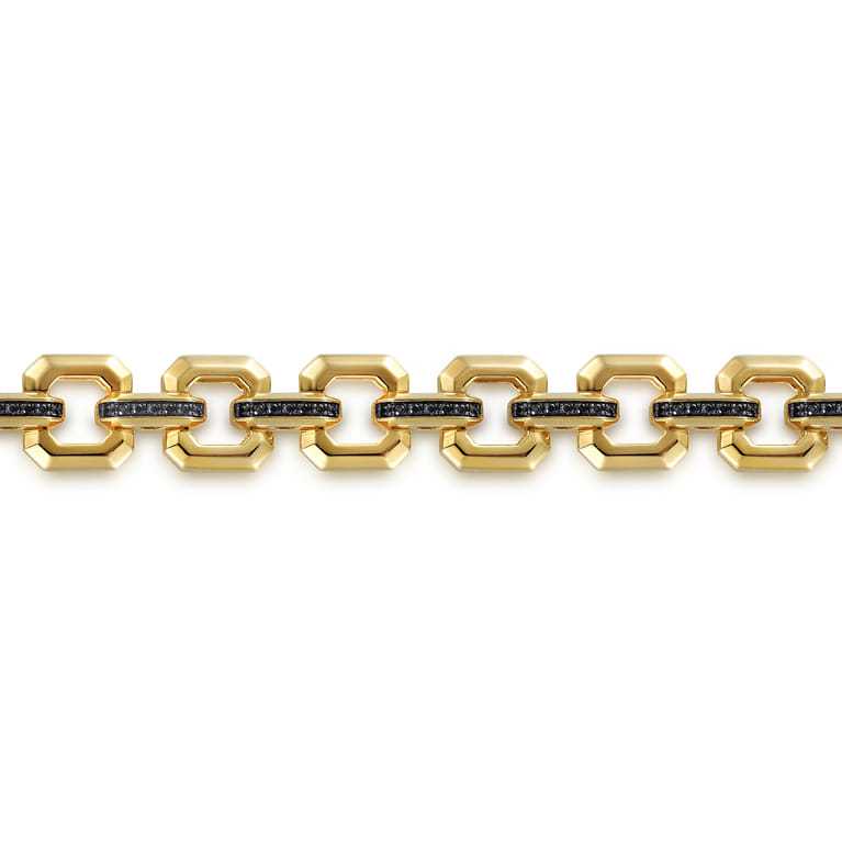 10mm 14k Yellow Gold Men's Hollow Link Chain Tennis Bracelet with Black Spinel Connectors - Shot 2
