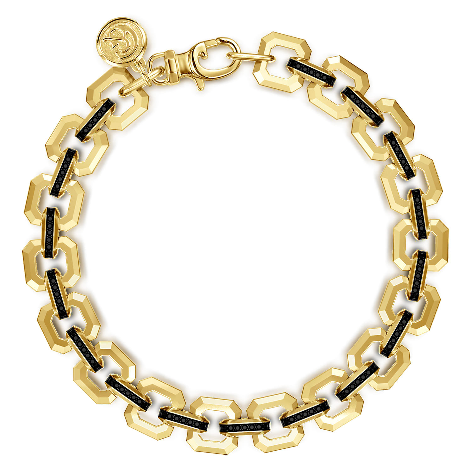 10mm 14k Yellow Gold Men's Hollow Link Chain Tennis Bracelet with Black Spinel Connectors - Shot 3