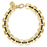10mm 14k Yellow Gold Men's Hollow Link Chain Tennis Bracelet with Black Spinel Connectors