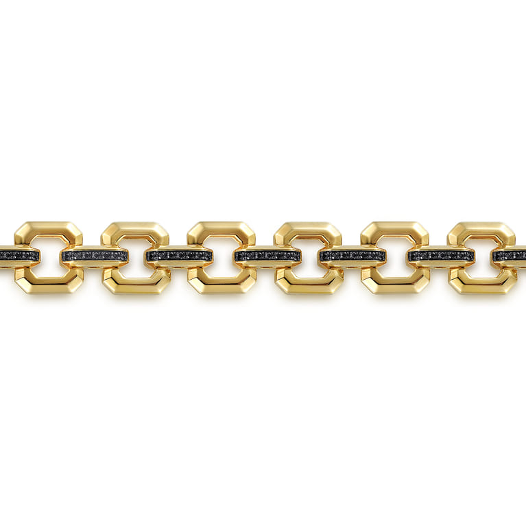 10mm 14k Yellow Gold Men's Hollow Link Chain Tennis Bracelet with Black Spinel Connectors - Shot 2