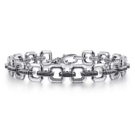 10mm 925 Sterling Silver Men's Hollow Link Chain Bracelet With Black Spinel Connectors
