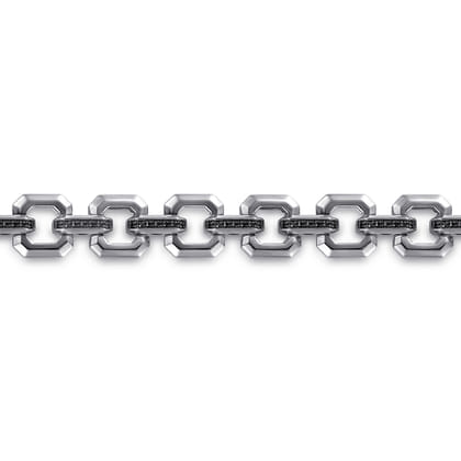 10mm 925 Sterling Silver Men's Hollow Link Chain Bracelet With Black Spinel Connectors