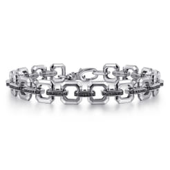 10mm-925-Sterling-Silver-Men's-Hollow-Link-Chain-Bracelet-with-Black-Spinel-Connectors1