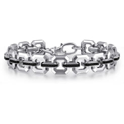 10mm 925 Sterling Silver Men's Hollow Link Chain Tennis Bracelet with Black Spinel Connectors