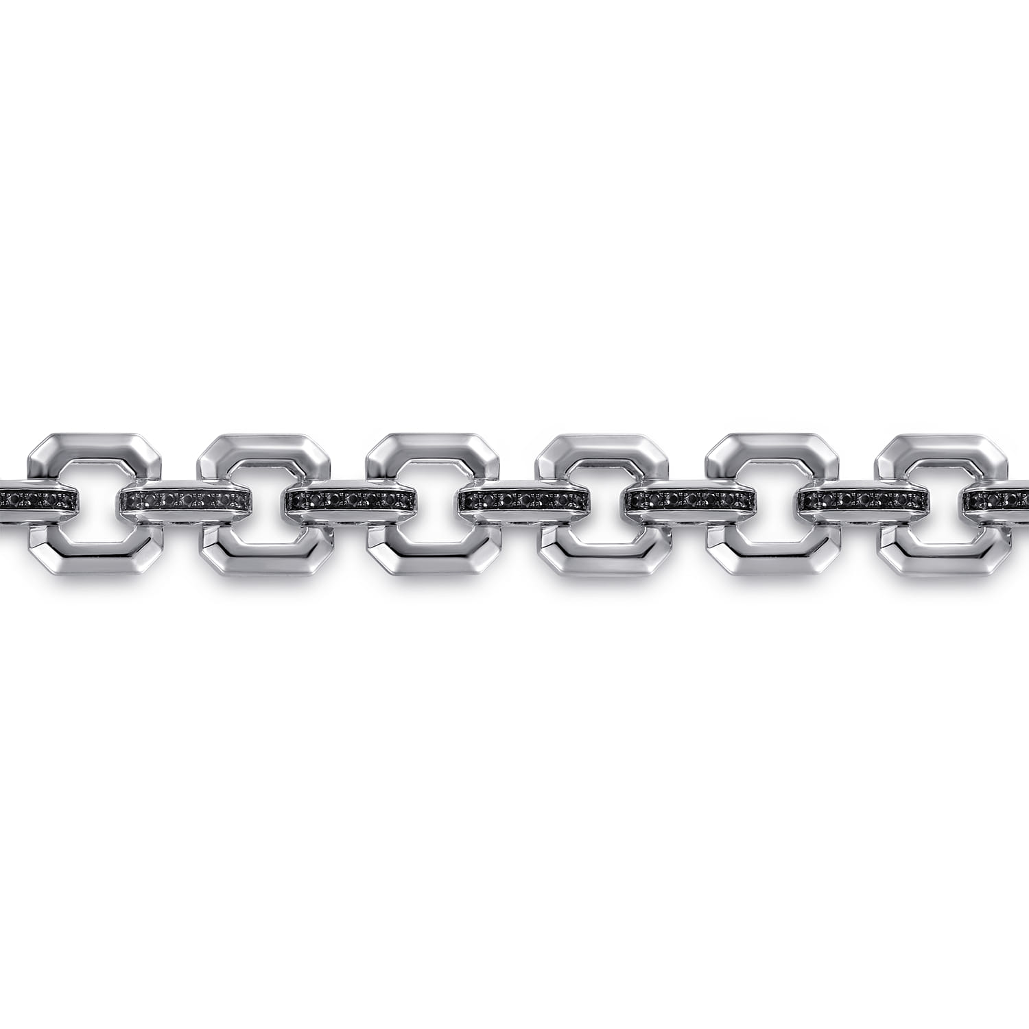 10mm 925 Sterling Silver Men's Hollow Link Chain Tennis Bracelet with Black Spinel Connectors - Shot 2