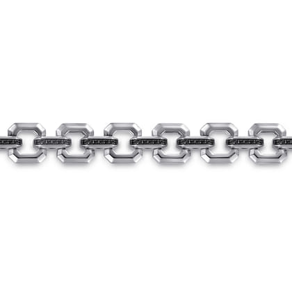 10mm 925 Sterling Silver Men's Hollow Link Chain Tennis Bracelet with Black Spinel Connectors