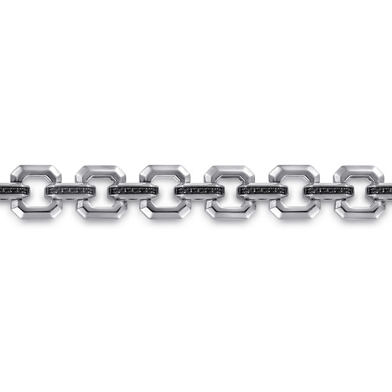 10mm 925 Sterling Silver Men's Hollow Link Chain Tennis Bracelet with Black Spinel Connectors - Shot 2