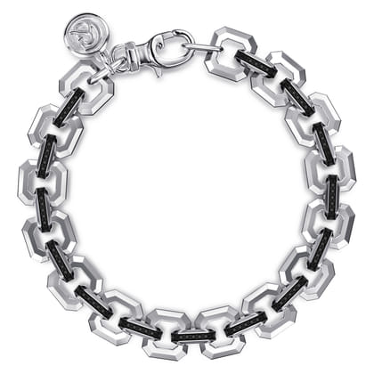 10mm 925 Sterling Silver Men's Hollow Link Chain Tennis Bracelet with Black Spinel Connectors