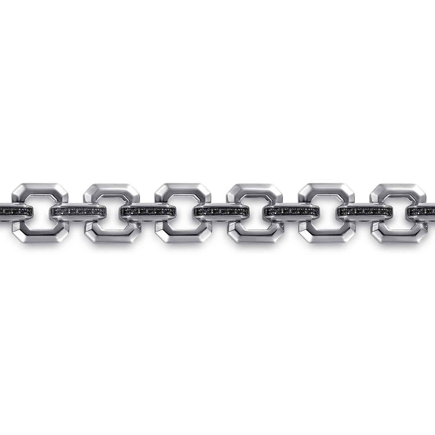 10mm 925 Sterling Silver Men's Hollow Link Chain Tennis Bracelet with Black Spinel Connectors - Shot 2