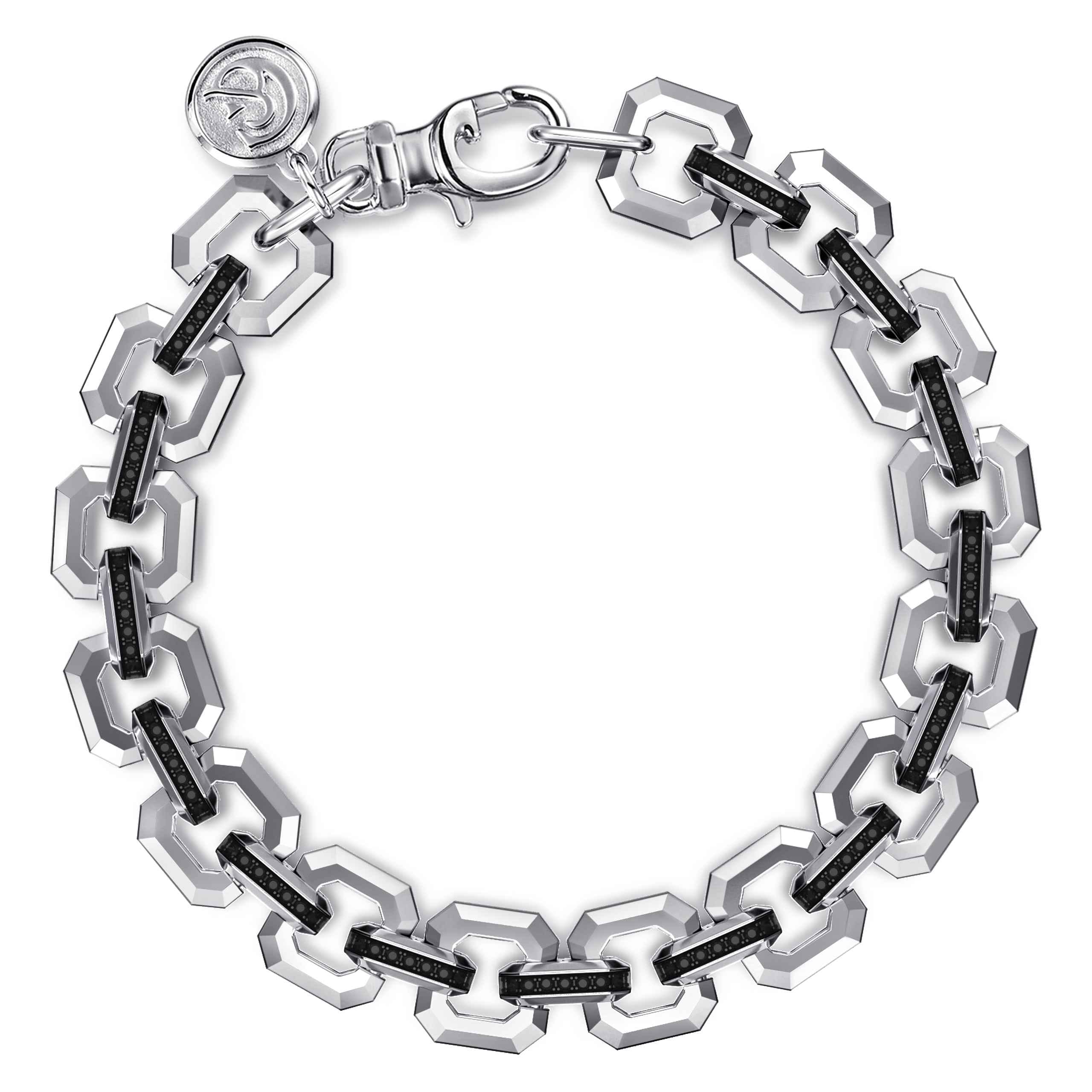 10mm 925 Sterling Silver Men's Hollow Link Chain Tennis Bracelet with Black Spinel Connectors - Shot 3