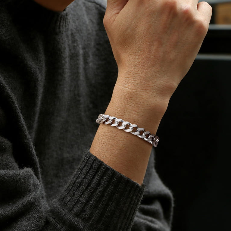 10mm 925 Sterling Silver Men's Solid Cuban Link Chain Bracelet - Shot 5