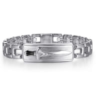 10mm 925 Sterling Silver Solid Herringbone Chain Men's Bracelet With Dagger ID