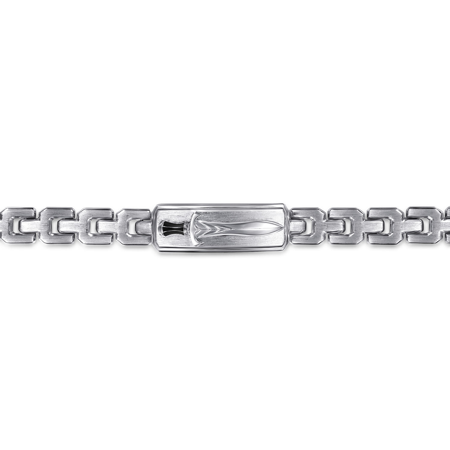 10mm 925 Sterling Silver Solid Herringbone Chain Men's Bracelet With Dagger ID - Shot 2