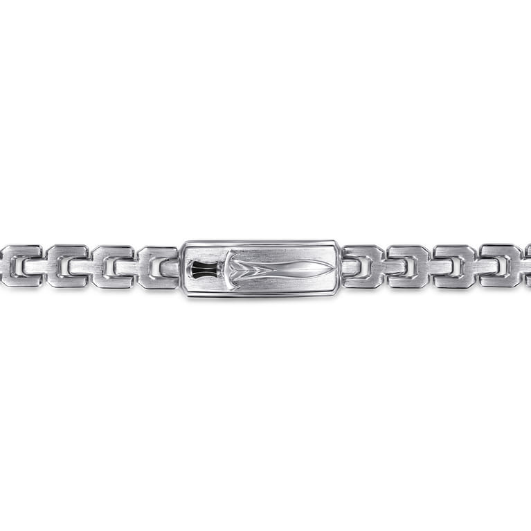 10mm 925 Sterling Silver Solid Herringbone Chain Men's Bracelet With Dagger ID - Shot 2