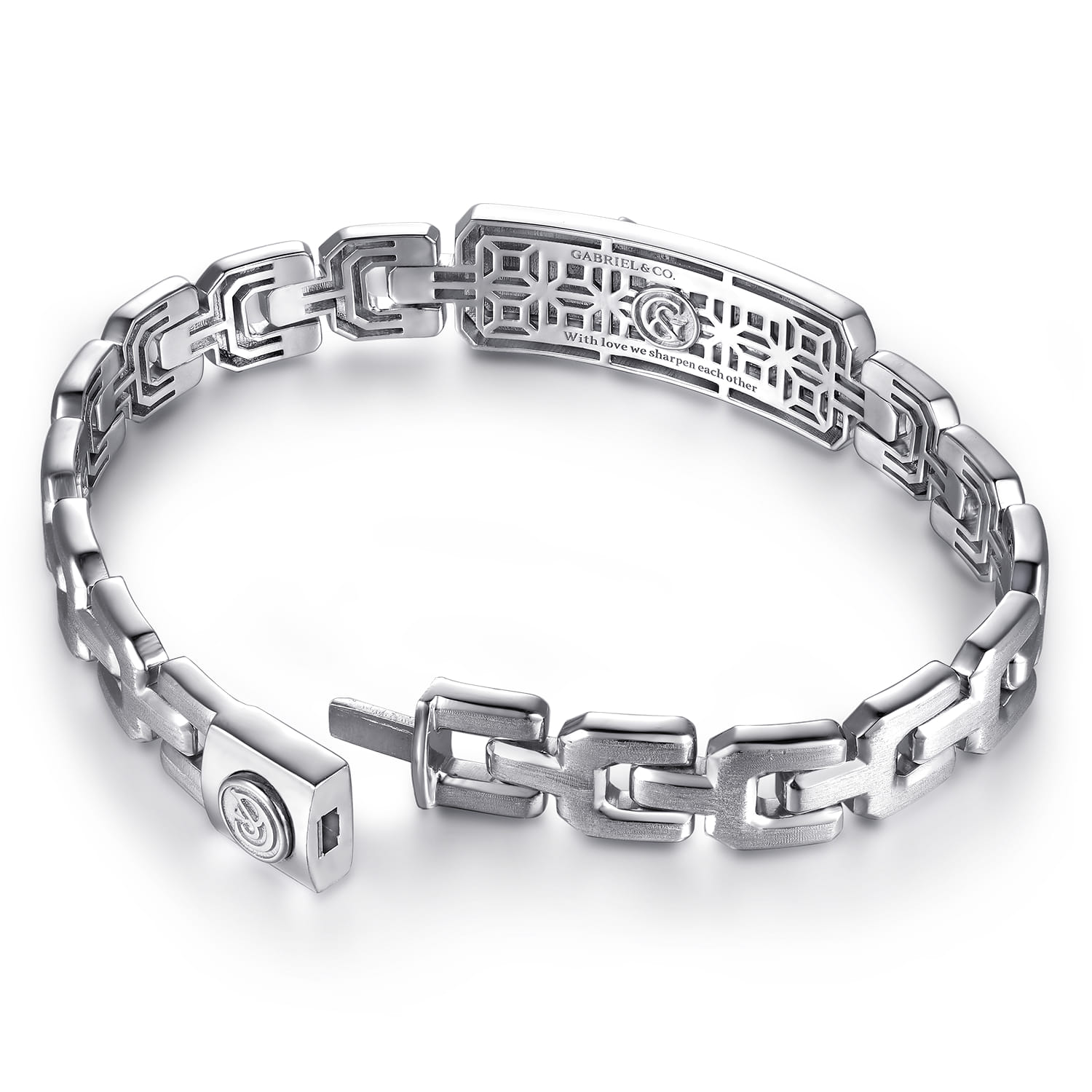 10mm 925 Sterling Silver Solid Herringbone Chain Men's Bracelet With Dagger ID - Shot 3