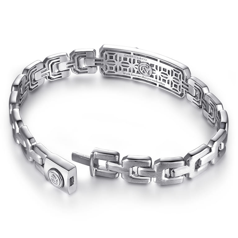 10mm 925 Sterling Silver Solid Herringbone Chain Men's Bracelet With Dagger ID - Shot 3