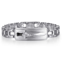 10mm-925-Sterling-Silver-Solid-Herringbone-Chain-Men's-Bracelet-with-Dagger-ID1