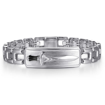 10mm 925 Sterling Silver Solid Herringbone Chain Men's Bracelet with Dagger ID