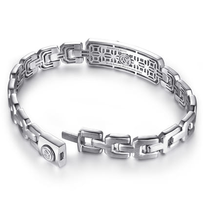 10mm 925 Sterling Silver Solid Herringbone Chain Men's Bracelet with Dagger ID