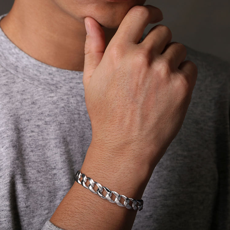 12mm Sterling Silver Flat Heavy Chain Bracelet