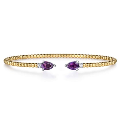14K Mix of White and Yellow Gold AM - Amethyst Bangle