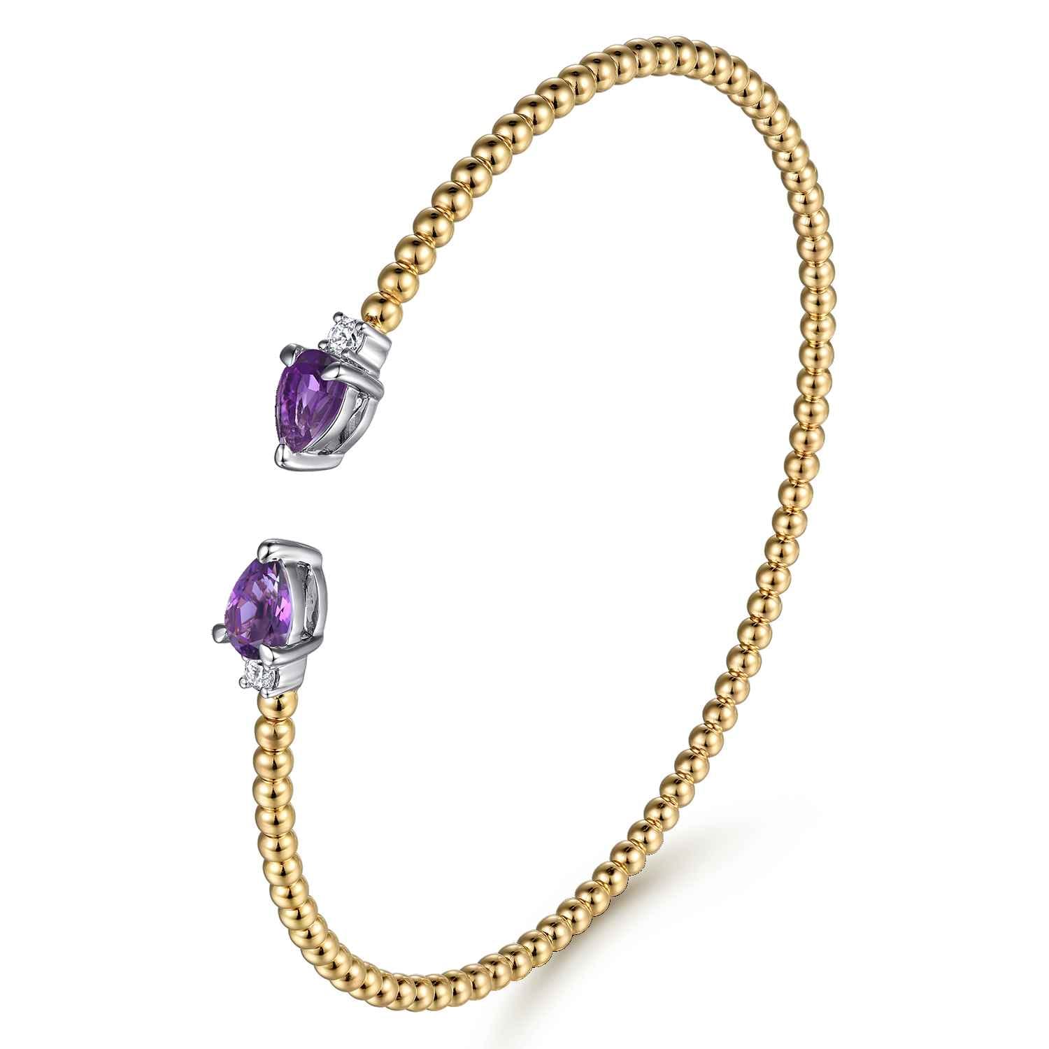 14K Mix of White and Yellow Gold AM - Amethyst Bangle - 0.09 ct - Shot 2