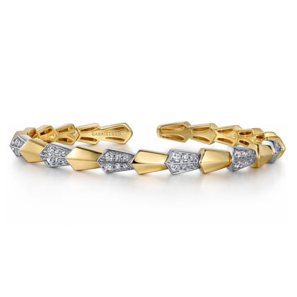 14K Mix of White and Yellow Gold Diamond Bangle