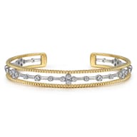 14K Mix of White and Yellow Gold Diamond Bangle