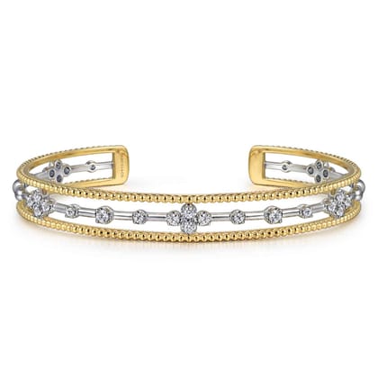 14K Mix of White and Yellow Gold Diamond Bangle